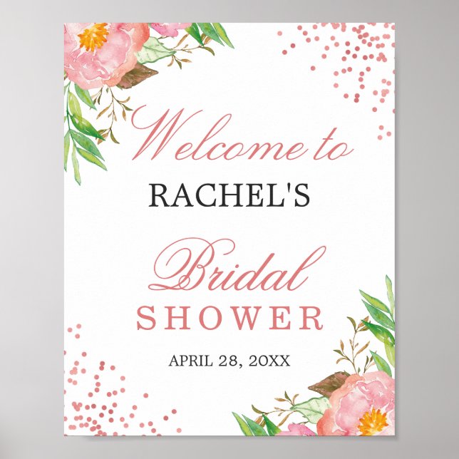 Pôster Chuva de Confete Rosa de Noiva Floral Elegante Fes (Frente)