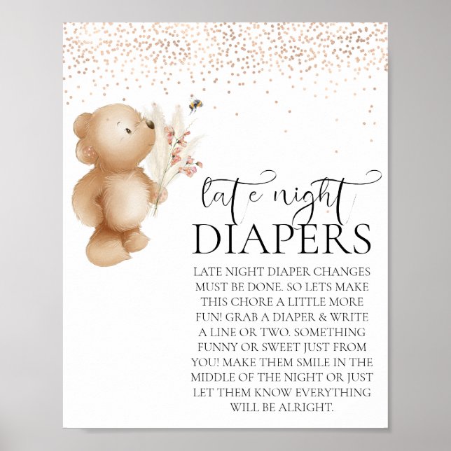 Poster Chuva de Confetes de Urso & Abelha no Chá de Bebê  (Frente)