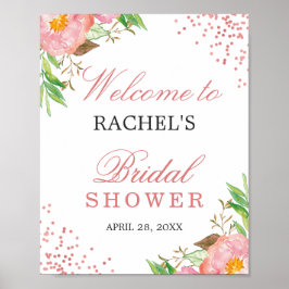 Pôster Chuva de Confeti Rosa de Rosa Floral Elegante para