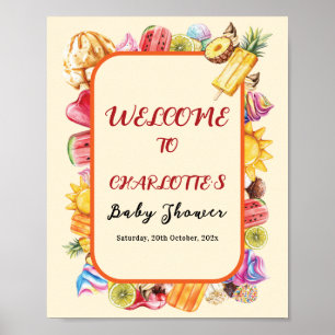 Poster Chuva de Cores Sorvete Aquarela Doce Baby Shower