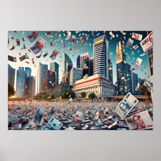 Poster Chuva De Dinheiro Sobre O Centro Financeiro De Sin (Frente)