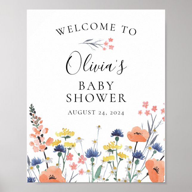 Poster Chuva de flores aquarela de flores silvestres Bem- (Frente)