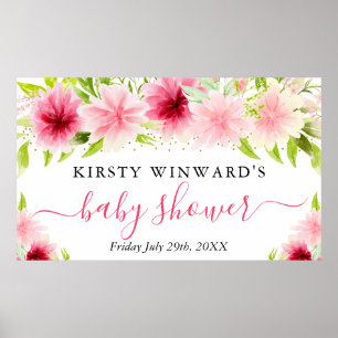 Poster Chuva de Flores Rosa de Verão em Aquarela Bem-vind