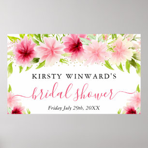 Poster Chuva de Flores Rosa em Aquarela Boas-Vindas Chá d