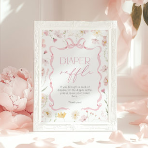 Poster Chuva de fraldas com Laço Rosa Wildflower Chá de B