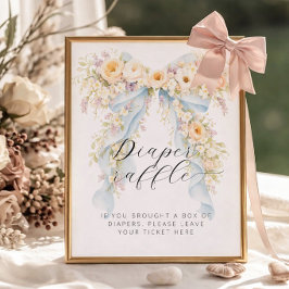 Poster Chuva de fraldas para chá de bebê com laço floral 