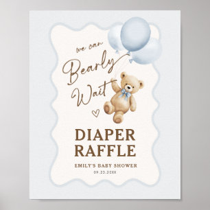 Poster Chuva de Fraldas para Chá de Bebê Menino com Ursin