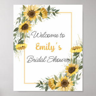 Poster Chuva de Girassóis Verde para Chá de Noiva Revelaç