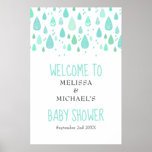 Poster Chuva de Gotículas Adoráveis Chá de Bebê / Recepçã