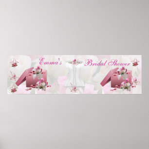 Poster Chuva de Noiva Banner Floral Branco Rosa
