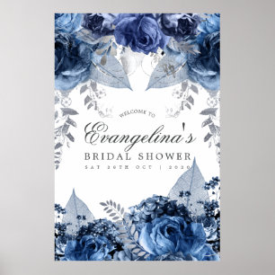 Poster Chuva de Noiva Bem-Vinda Azul-Marinho e Branco com
