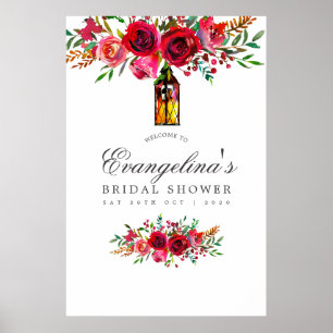 Poster Chuva de Noiva com Aquarela Floral Bem-Vindo