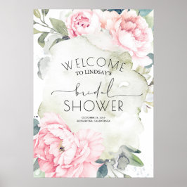 Poster Chuva de Noiva com Flores Rosa em Aquarela Vintage