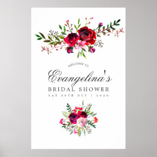 Poster Chuva de Noiva de Outono Floral Aquarela Boas-Vind