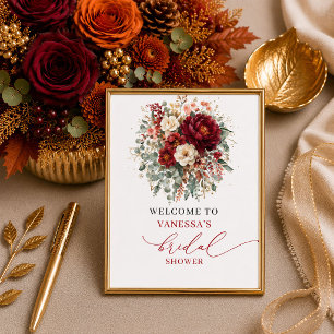 Poster Chuva de noiva de outono floral burgundy atemporal