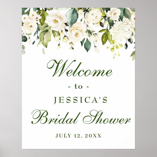 Poster Chuva de Noiva de Rosas Brancas de Eucalipto Elega (Frente)