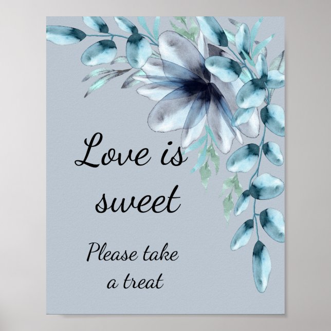 Poster Chuva de noiva doce amor floral azul poeirento (Frente)