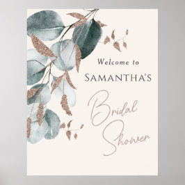 Poster Chuva de Noiva Elegante Dourado Verde Folhas Brilh