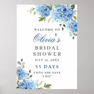Poster Chuva de Noiva Elegante Hortênsia Azul Eucalipto