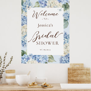 Poster Chuva de Noiva em Aquarela Azul Desbotado de Hortê