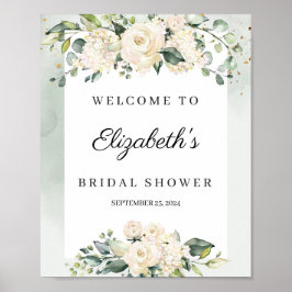 Poster Chuva de noiva em aquarela com rosas brancas pasté