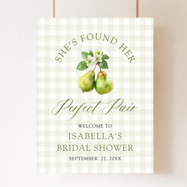 Poster Chuva de Noiva em Xadrez Verde Moderno Par Perfeit (Modern Green Gingham Perfect Pair Bridal Shower Welcome Sign )