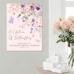 Poster Chuva de Noiva Flor Silvestre Borboleta Rosa
