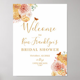 Poster Chuva de Noiva Floral de Outono Apaixone-se Bem-Vi