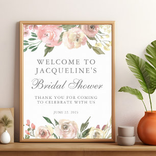 Poster Chuva de Noiva Floral Peônia Rosa Elegante