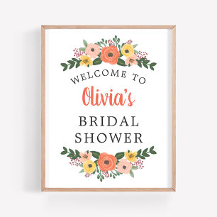 Poster Chuva de Noiva Floral Pintada Boas-Vindas Casament