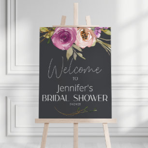 Poster Chuva de Noiva Floral Rosa Empoeirado Roxo Elegant