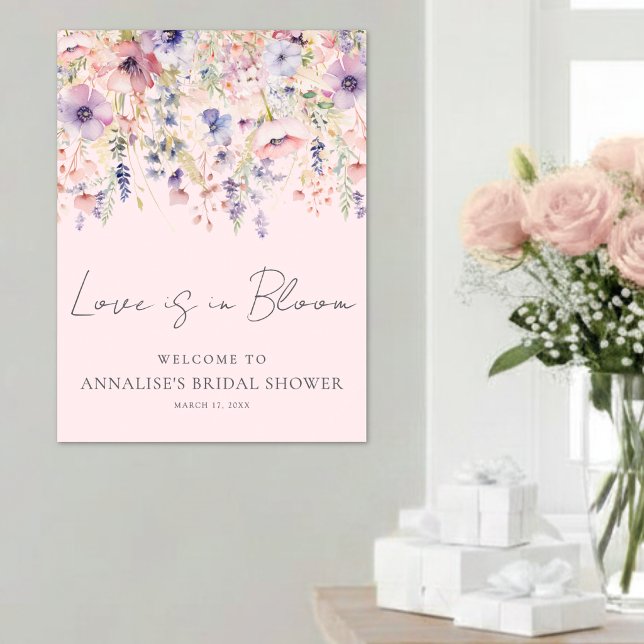 Poster Chuva de Noiva Floral Rosa Selvagem (Wildflower Blush Pink Floral Bridal Shower Poster)