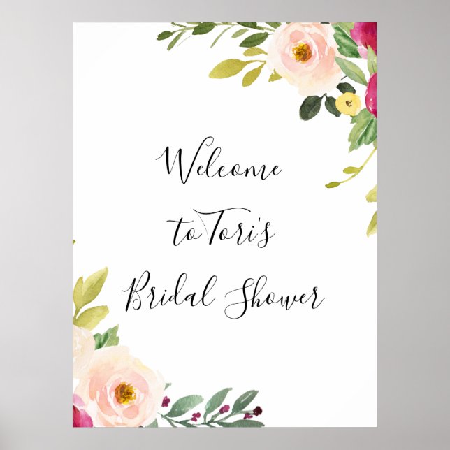 Poster Chuva de Noiva Floral Rosa Verde (Frente)