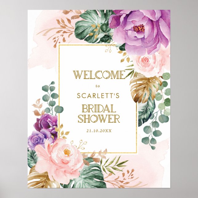 Poster Chuva de Noiva Floral Tropical Boêmio (Frente)