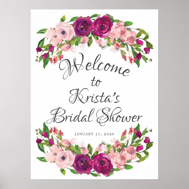 Poster Chuva de Noiva Rosa Bege e Marsala Floral (Frente)