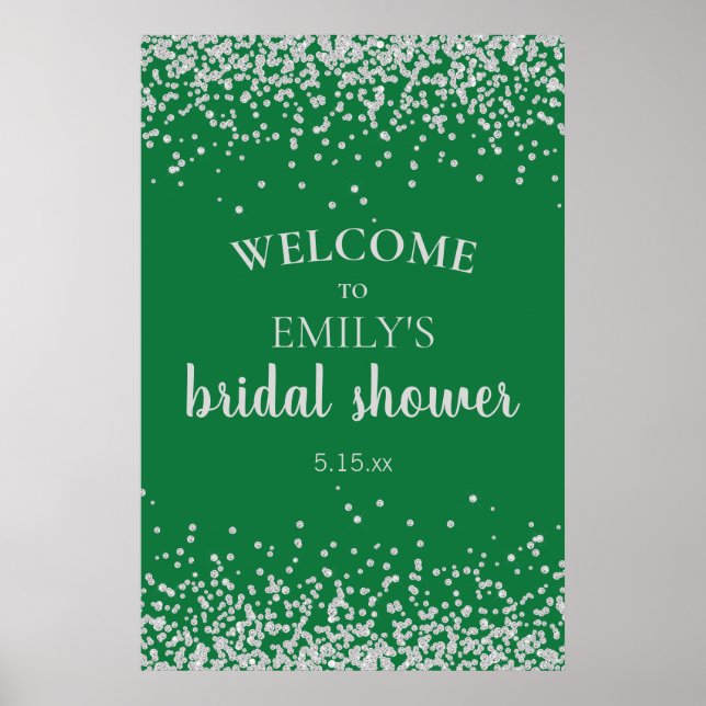 Poster Chuva de Noiva Verde Esmeralda com Confete de Prat (Frente)