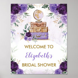 Poster Chuva de Noiva Viagem Aventura Floral Dourado Roxo