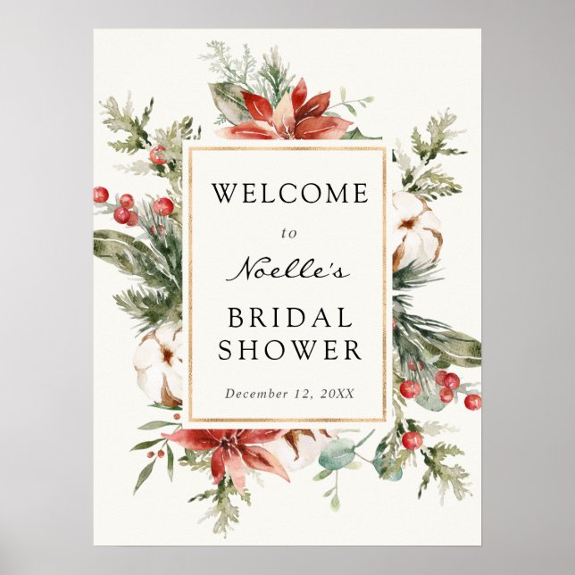 Poster Chuva de Noivas de Inverno Bem-vinda Poinsettia Ve (Frente)
