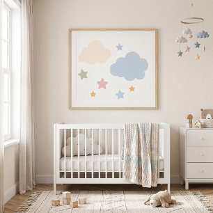 Poster Chuva de Pastel e Estrelas Baby Shower