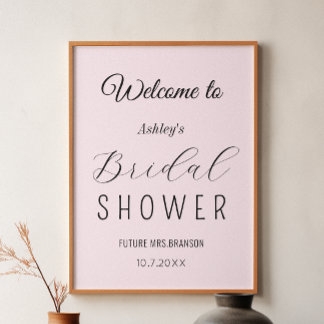 Poster Chuva de Presentes de Noiva Bem-Vindo Rosa Bege