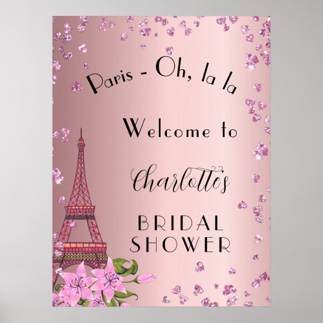 Poster Chuva de presentes de noiva Paris rosa torre eiffe (Frente)