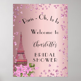Poster Chuva de presentes de noiva Paris rosa torre eiffe