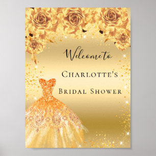 Poster Chuva de presentes de noiva vestido dourado com gl