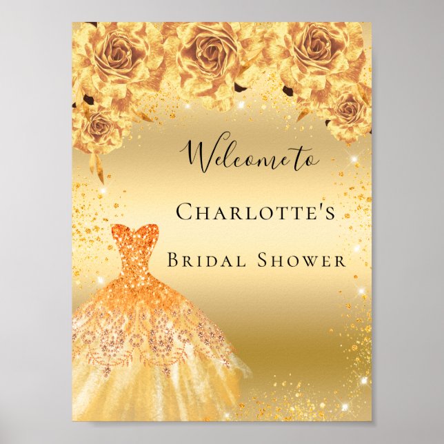 Poster Chuva de presentes de noiva vestido dourado com gl (Frente)