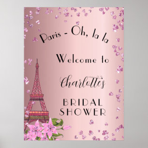 Poster Chuva de presentes Paris rosa torre eiffel bem-vin