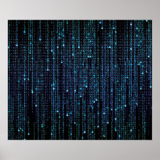 Poster Chuva digital com matriz de alta definição azul