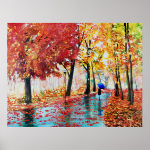 Poster Chuva do outono e um guarda-chuva