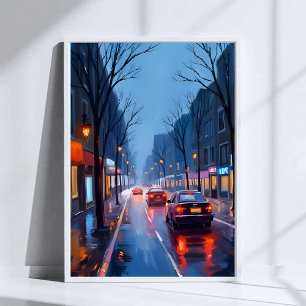Poster Chuva em Boston   Rua do Centro da Cidade Massachu