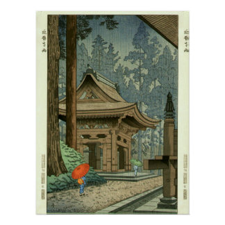 Pôster Chuva no Templo Enryakuji Shin Hanga Print