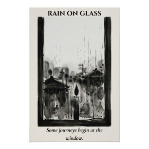 Pôster Chuva no Vidro — Lavagem de Tinta Sumi-e